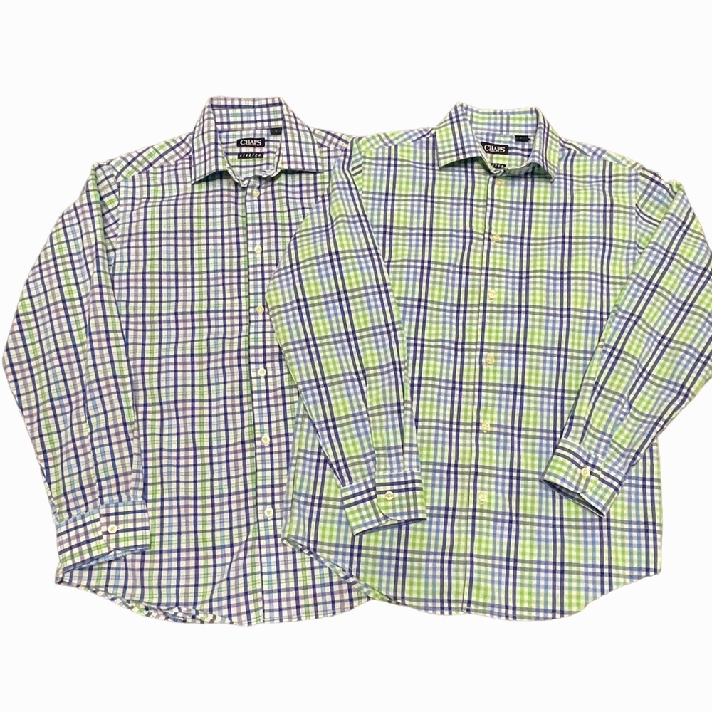 Chaps Boys size 14-16 L Button Up Long Sleeve Shirts Plaid Blue Green Purple